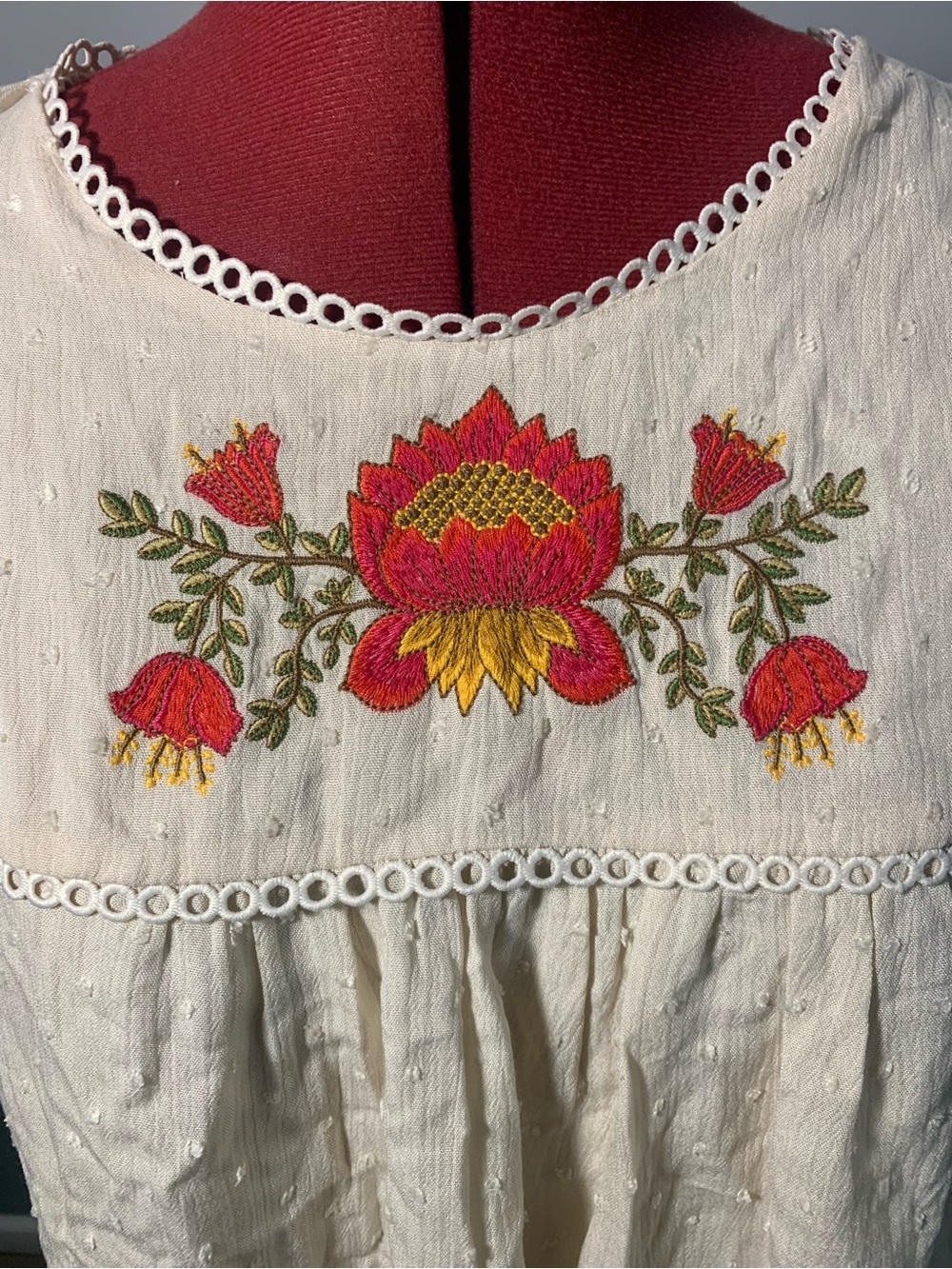 Rose & Olive Wine Lace-Edged blouse with Cream Lining - Picture 2 of 5